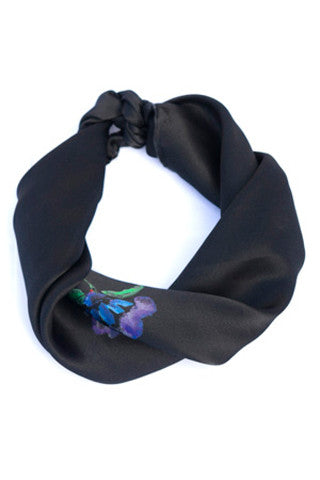 Black Tossed Floral Silk Charmeuse Scarf
